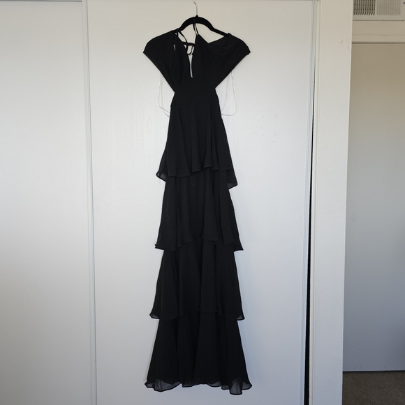 LULUS Tier and Now Black Tie-Back Tiered Maxi Dress XS - Picture 3 of 6